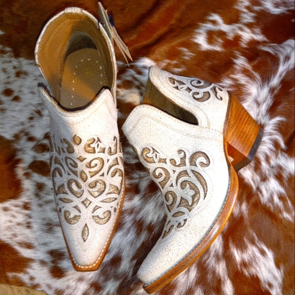 Ariat Dixon Boots Crackled White & Gold Glitter Womens Size 6.5.